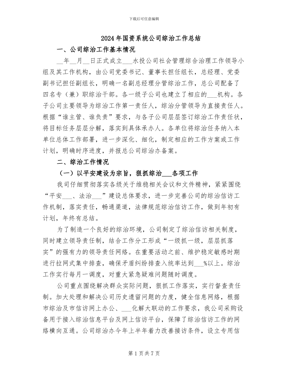2024年国资系统公司综治工作总结_第1页