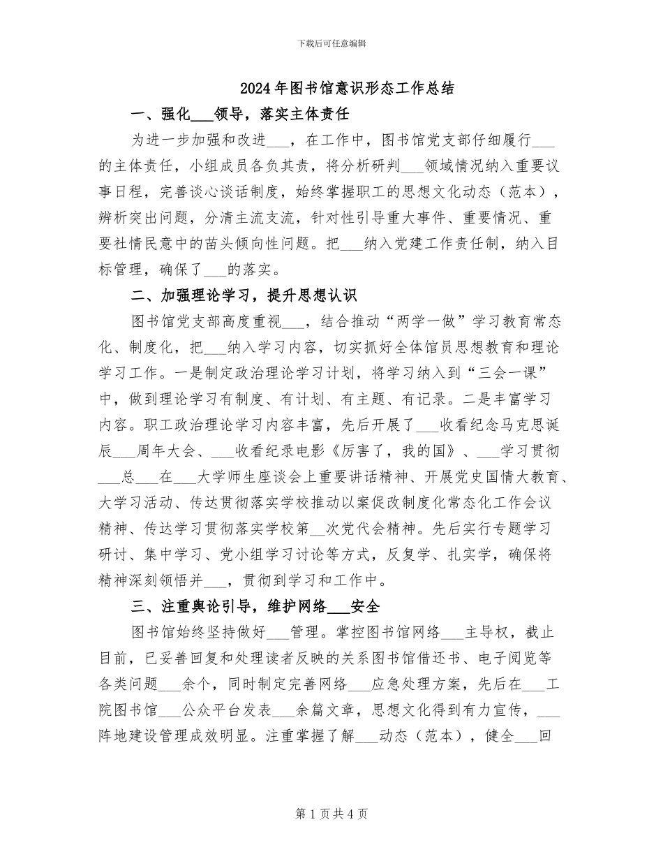 2024年图书馆意识形态工作总结_第1页