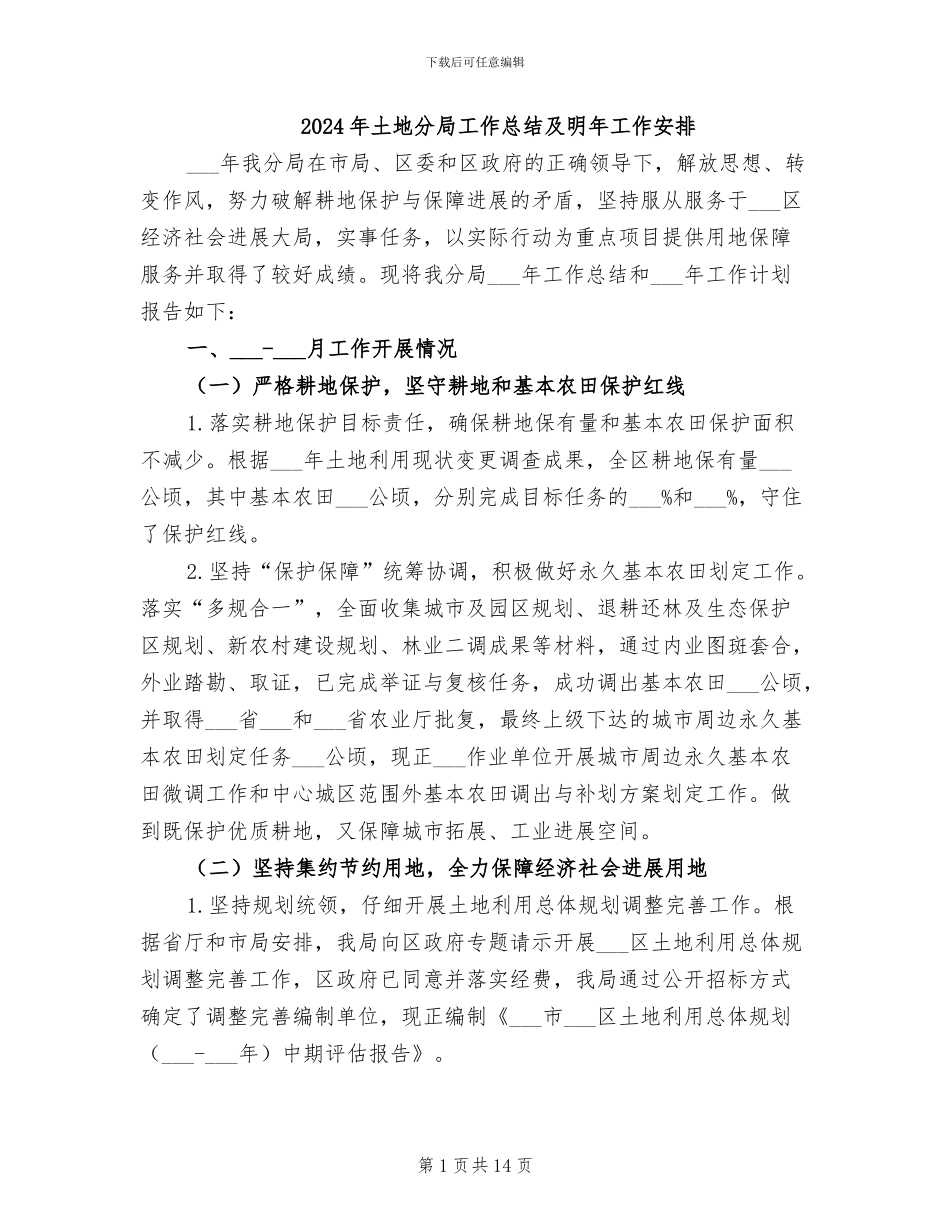 2024年土地分局工作总结及明年工作安排_第1页