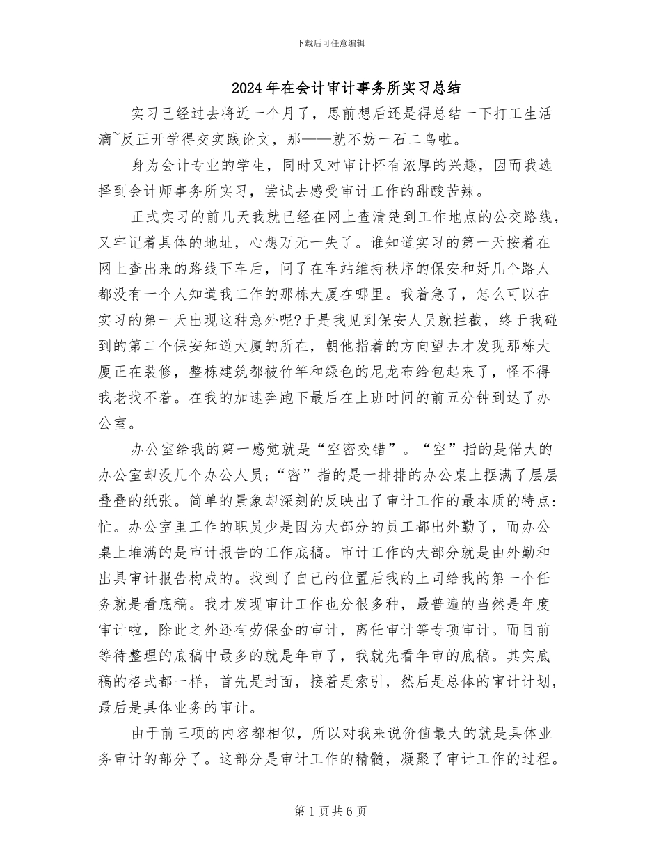 2024年在会计审计事务所实习总结_第1页