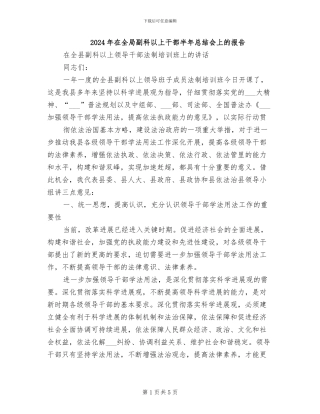 2024年在全局副科以上干部半年总结会上的报告