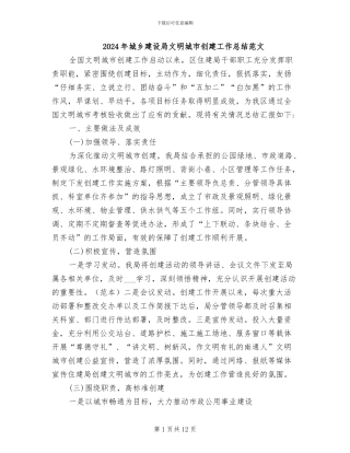 2024年城乡建设局文明城市创建工作总结范文