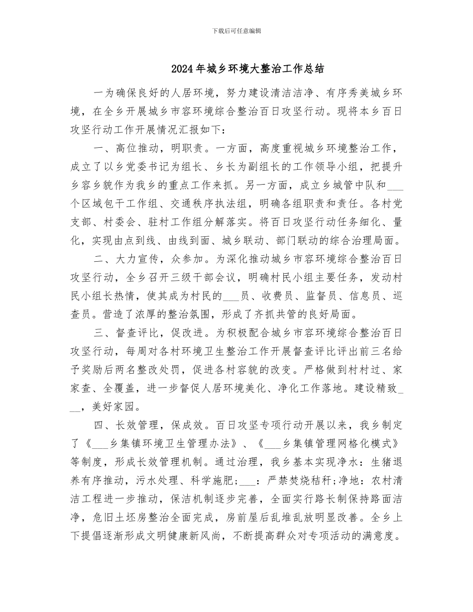 2024年城乡环境大整治工作总结_第1页