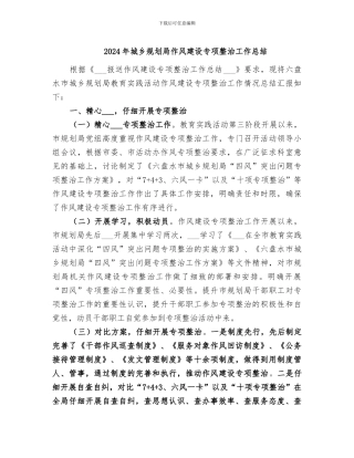 2024年城乡规划局作风建设专项整治工作总结