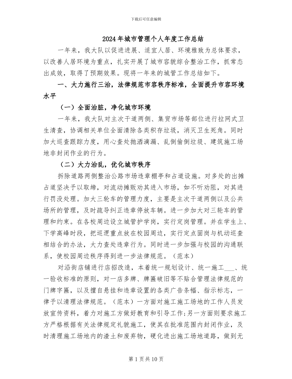 2024年城市管理个人年度工作总结_第1页