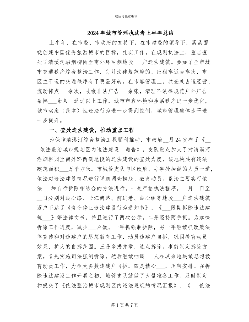 2024年城市管理执法者上半年总结_第1页