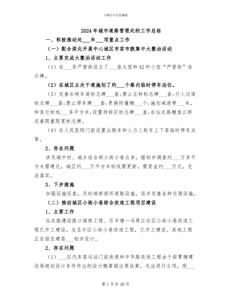 2024年城市道路管理处的工作总结_第1页