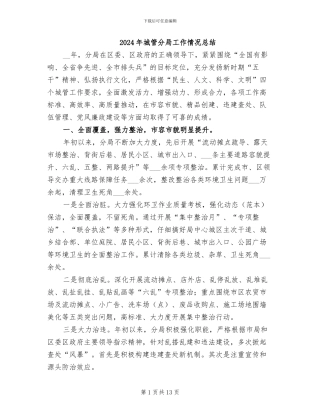 2024年城管分局工作情况总结