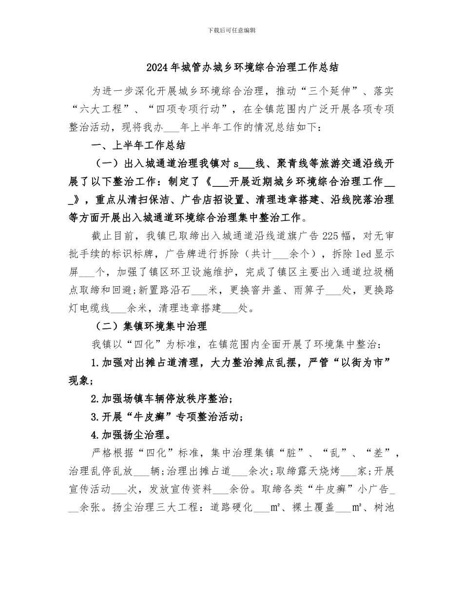 2024年城管办城乡环境综合治理工作总结_第1页
