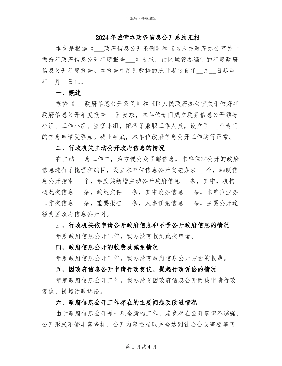 2024年城管办政务信息公开总结汇报_第1页