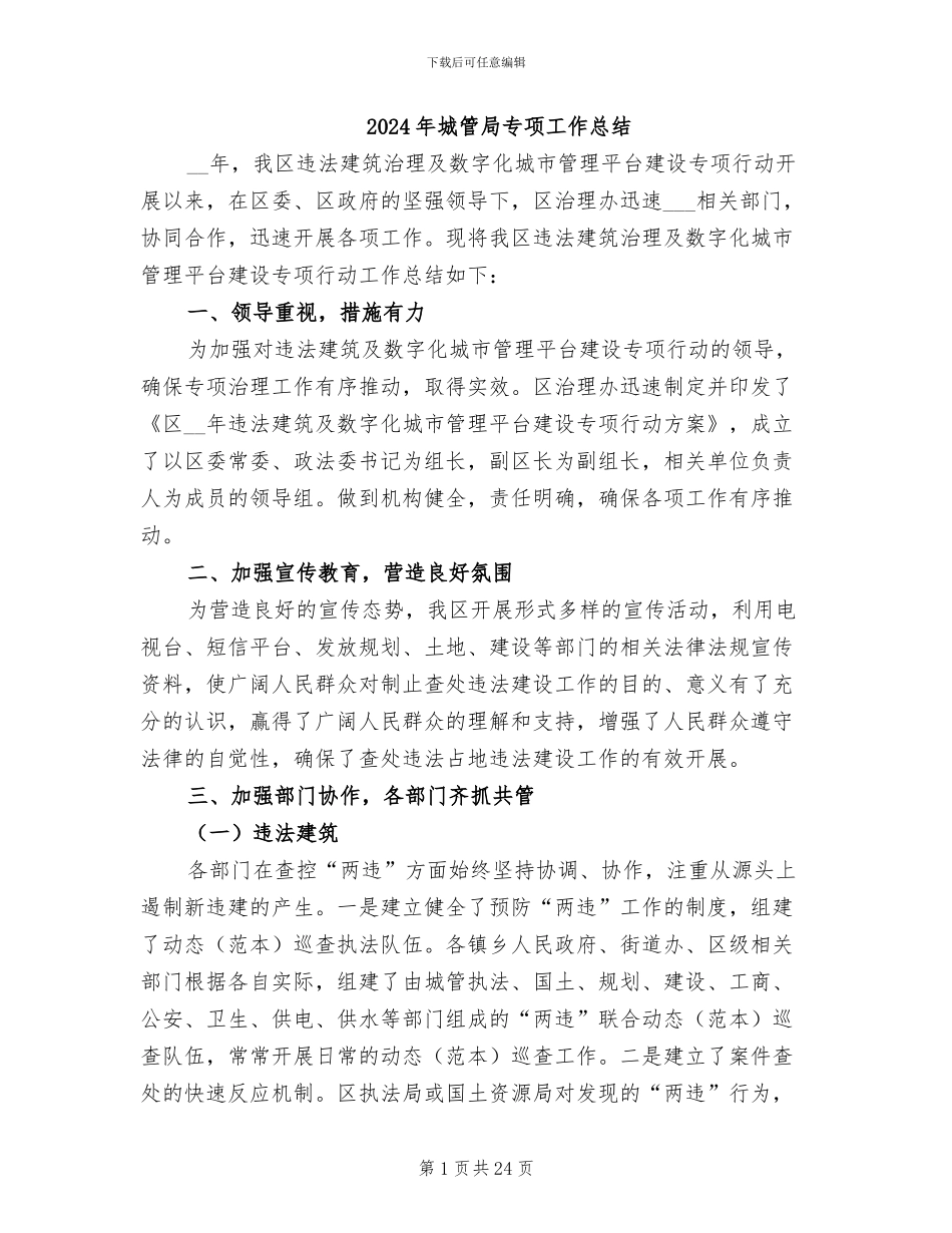 2024年城管局专项工作总结_第1页