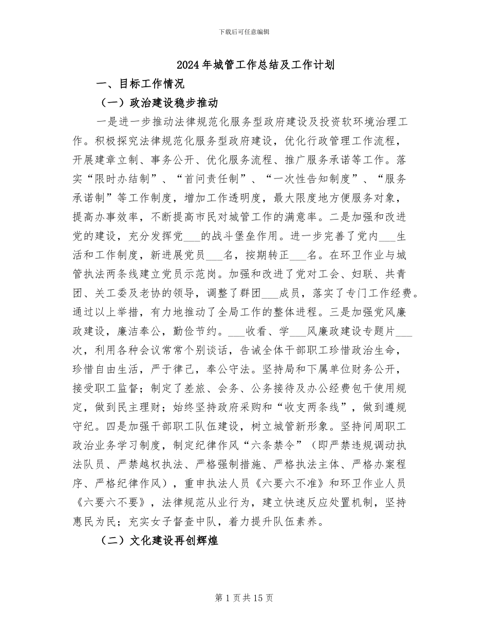 2024年城管工作总结及工作计划_第1页
