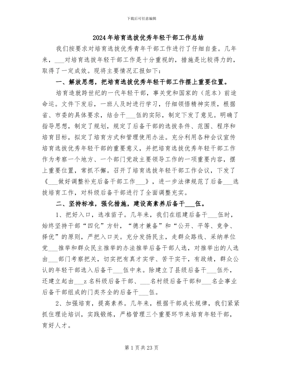 2024年培养选拔优秀年轻干部工作总结_第1页