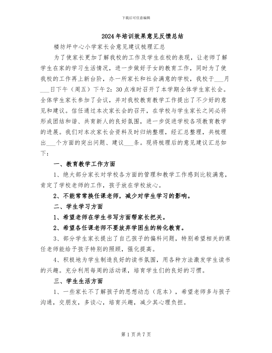 2024年培训效果意见反馈总结_第1页