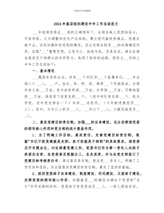 2024年基层组织建设半年工作总结范文