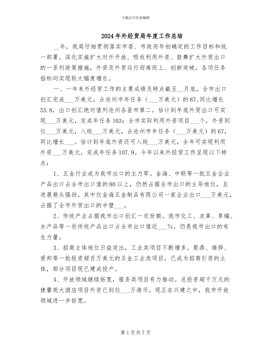2024年外经贸局年度工作总结_第1页