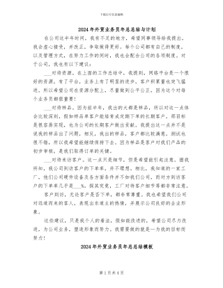 2024年外贸业务员年总总结与计划