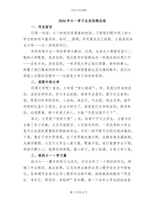 2024年大一学习生活实践总结