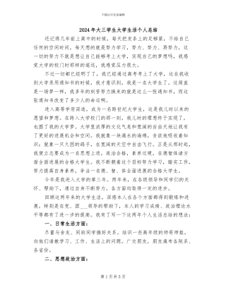 2024年大三学生大学生活个人总结