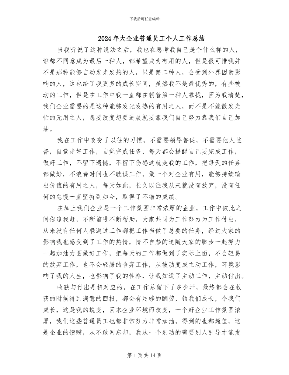 2024年大企业普通员工个人工作总结_第1页