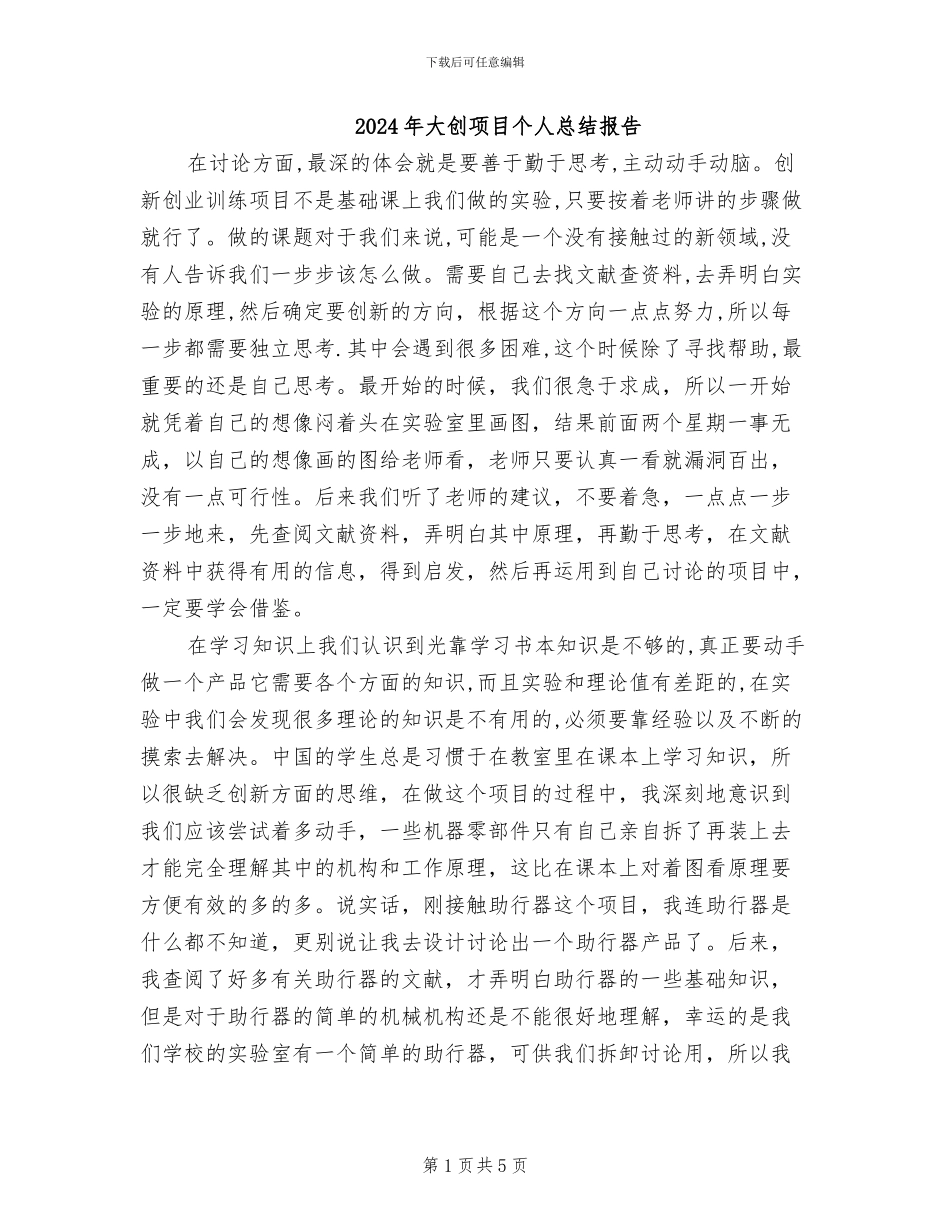 2024年大创项目个人总结报告_第1页
