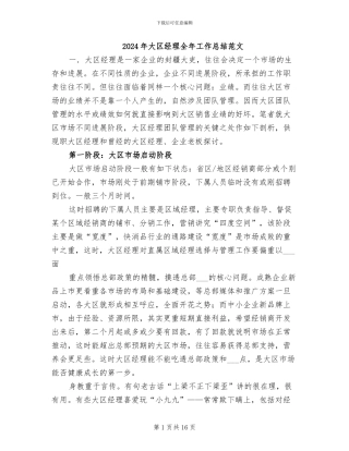 2024年大区经理全年工作总结范文