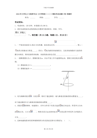 2024年大学化工与制药专业《大学物理》模拟考试试题C卷-附解析