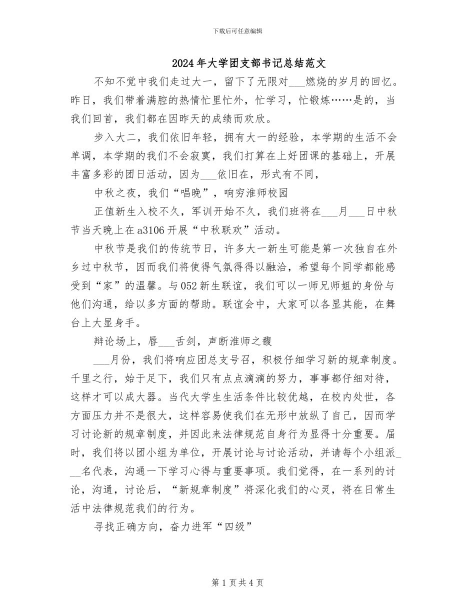 2024年大学团支部书记总结范文_第1页