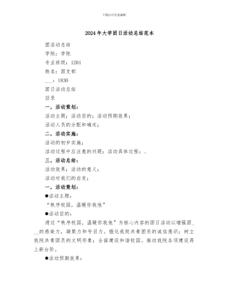 2024年大学团日活动总结范本