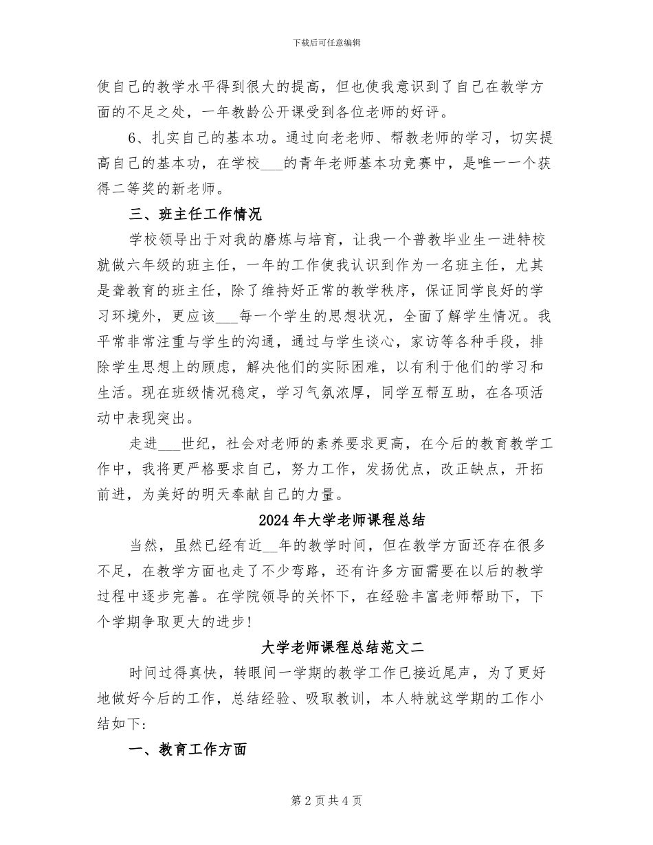 2024年大学教师试用期转正工作总结范文_第2页