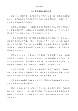 2024年大学新生军训小结