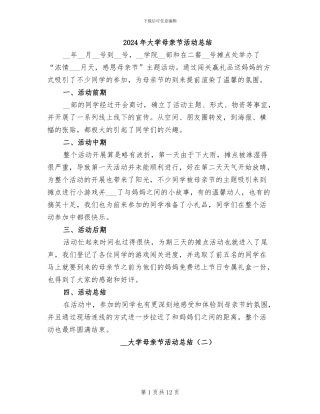 2024年大学母亲节活动总结