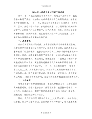 2024年大学毕业生试用期工作总结