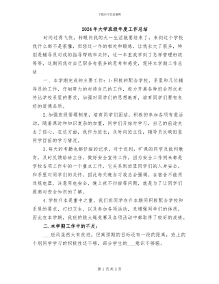 2024年大学班级年度工作总结