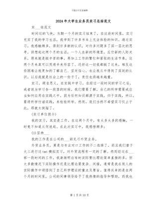 2024年大学生业务员实习总结范文
