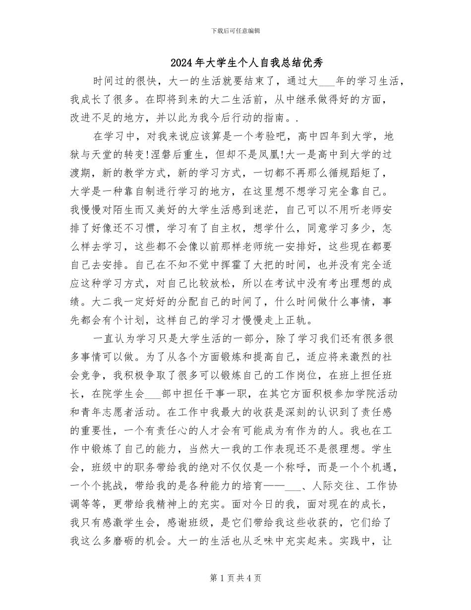 2024年大学生个人自我总结优秀_第1页