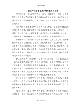 2024年大学生临床护理暑假实习总结