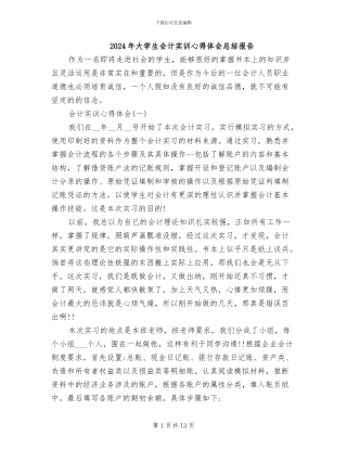 2024年大学生会计实训心得体会总结报告