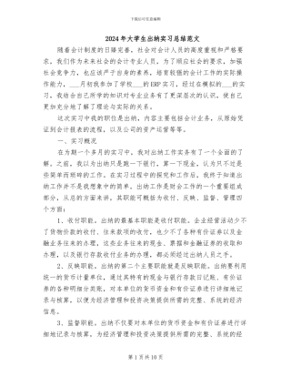 2024年大学生出纳实习总结范文