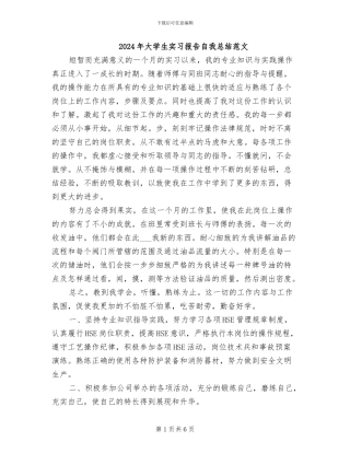 2024年大学生实习报告自我总结范文