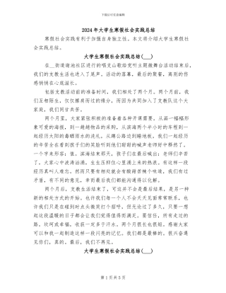 2024年大学生寒假社会实践总结