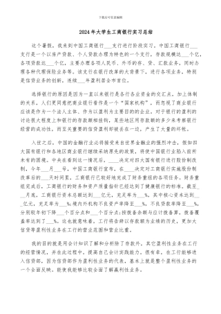 2024年大学生工商银行实习总结