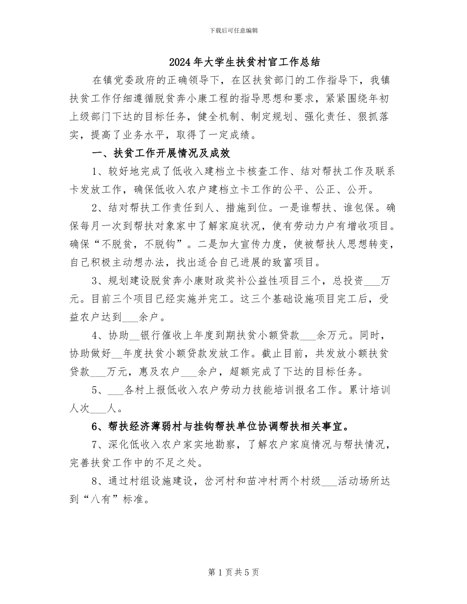 2024年大学生扶贫村官工作总结_第1页