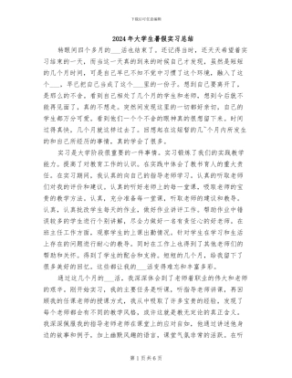 2024年大学生暑假实习总结