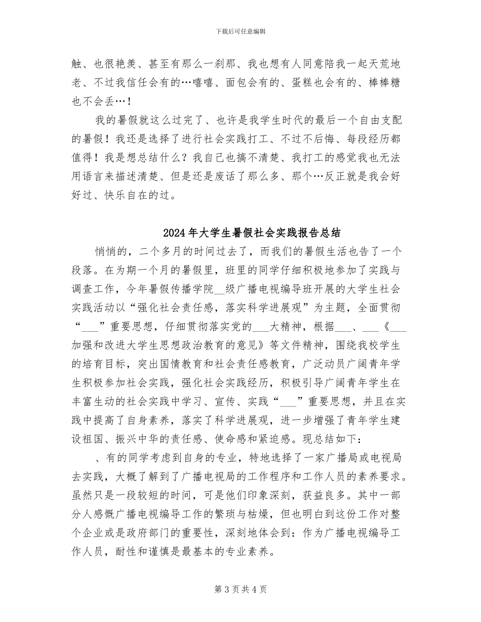 2024年大学生暑假社会实践打工总结范文_第3页