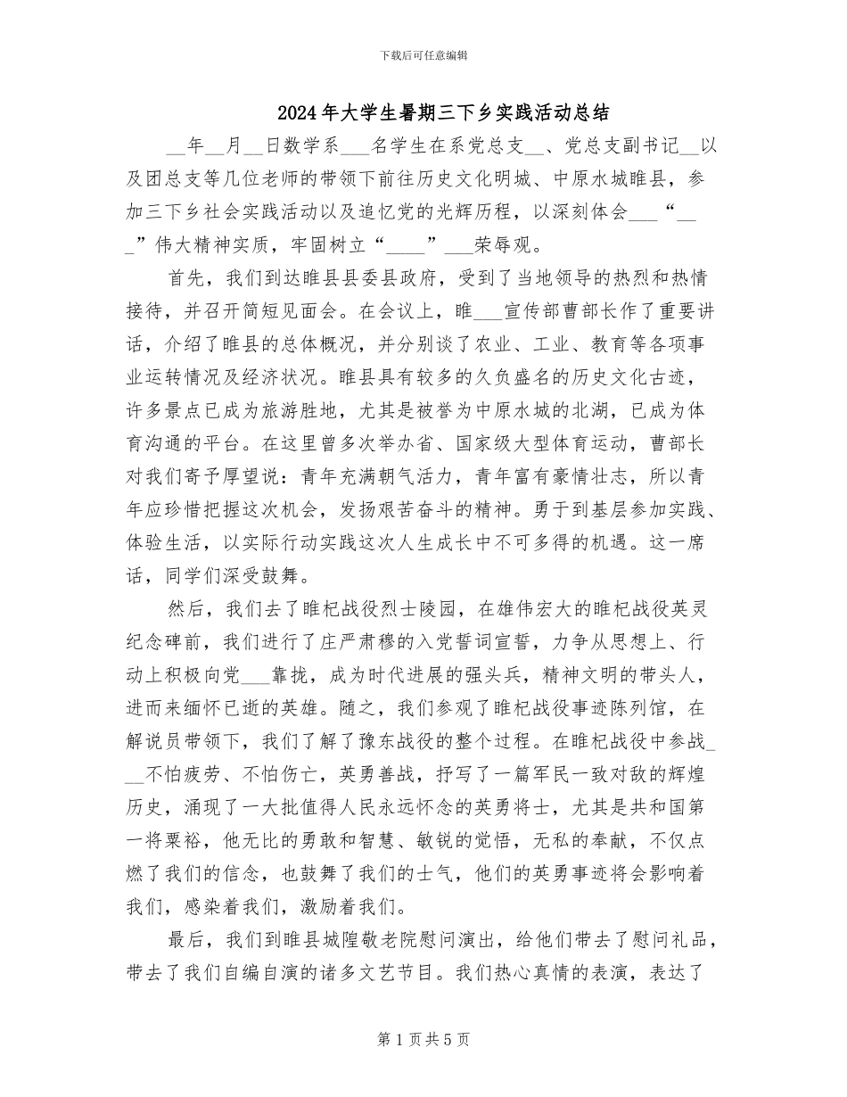 2024年大学生暑期三下乡实践活动总结_第1页