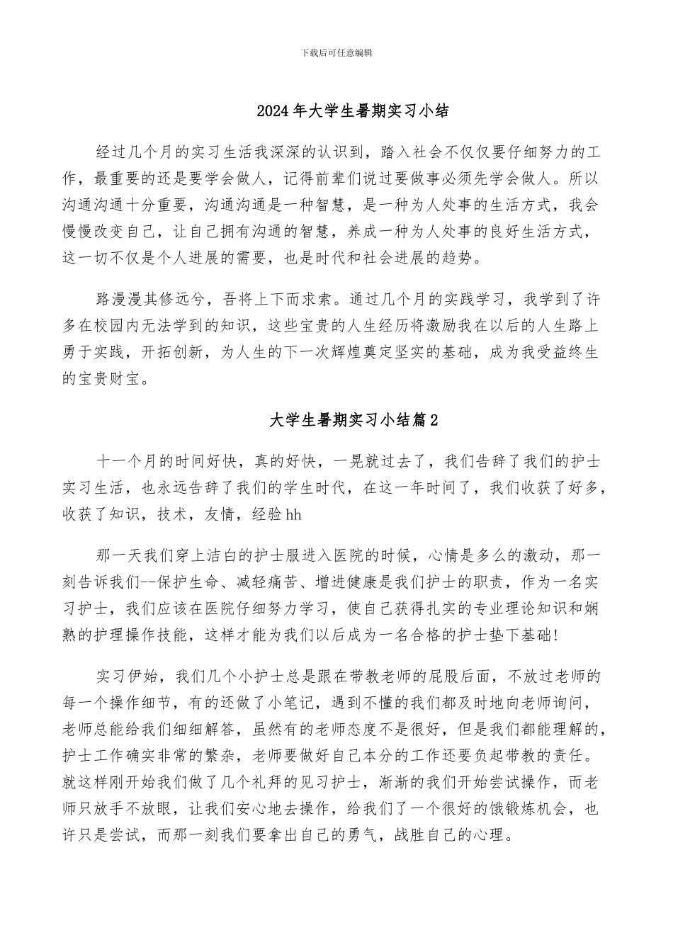 2024年大学生暑期实习小结_第1页