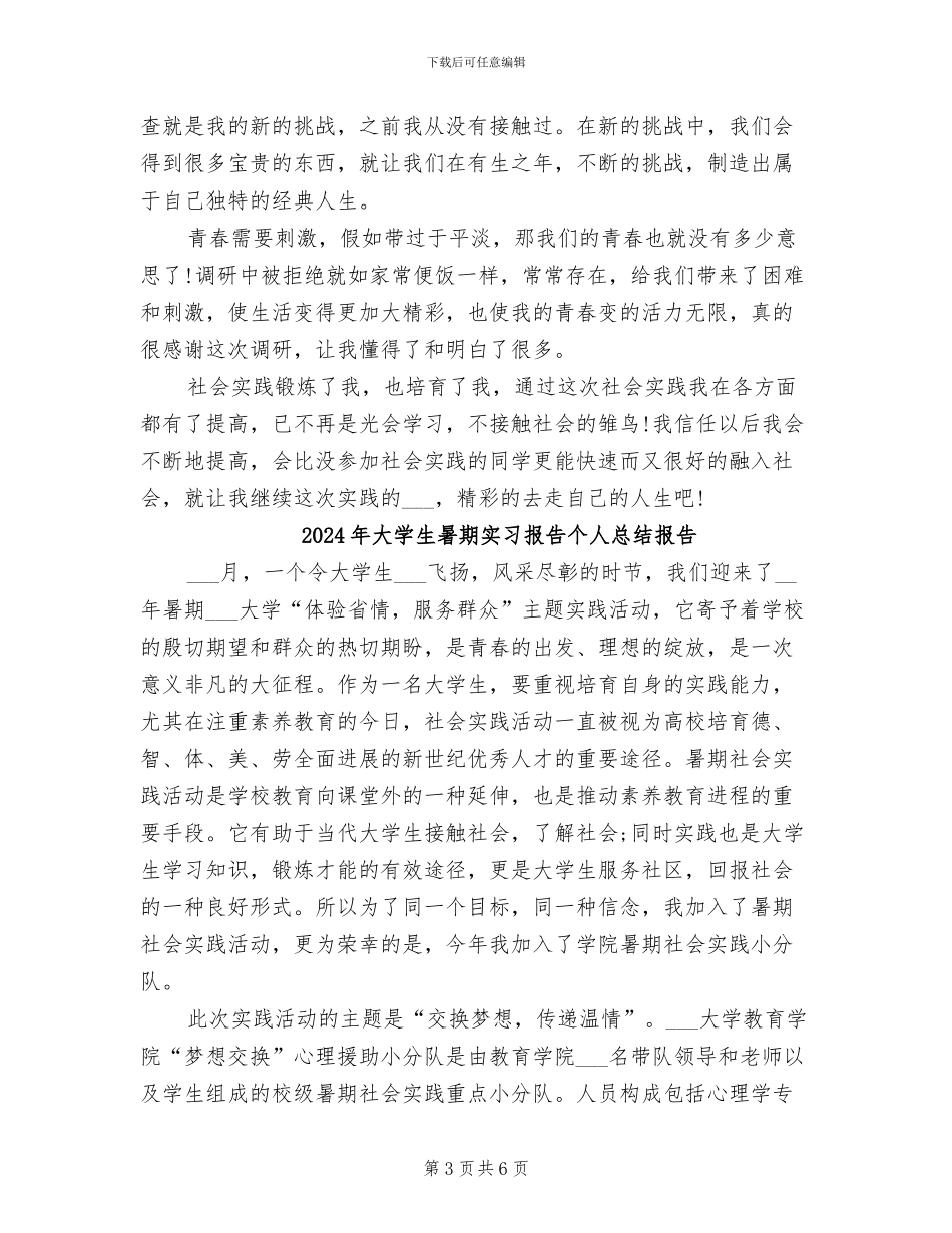 2024年大学生暑期实习报告个人总结_第3页