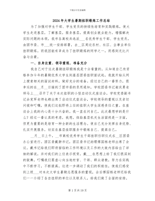 2024年大学生暑期挂职锻炼工作总结