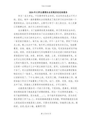 2024年大学生暑期社会实践活动总结报告
